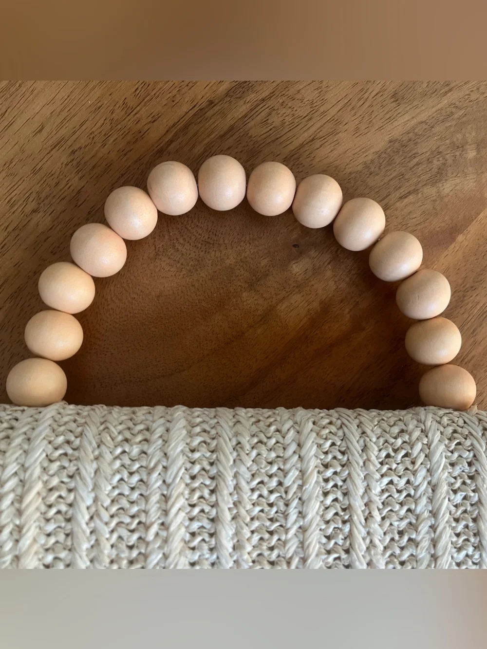 Beaded Handle Woven Straw Clutch in Natural